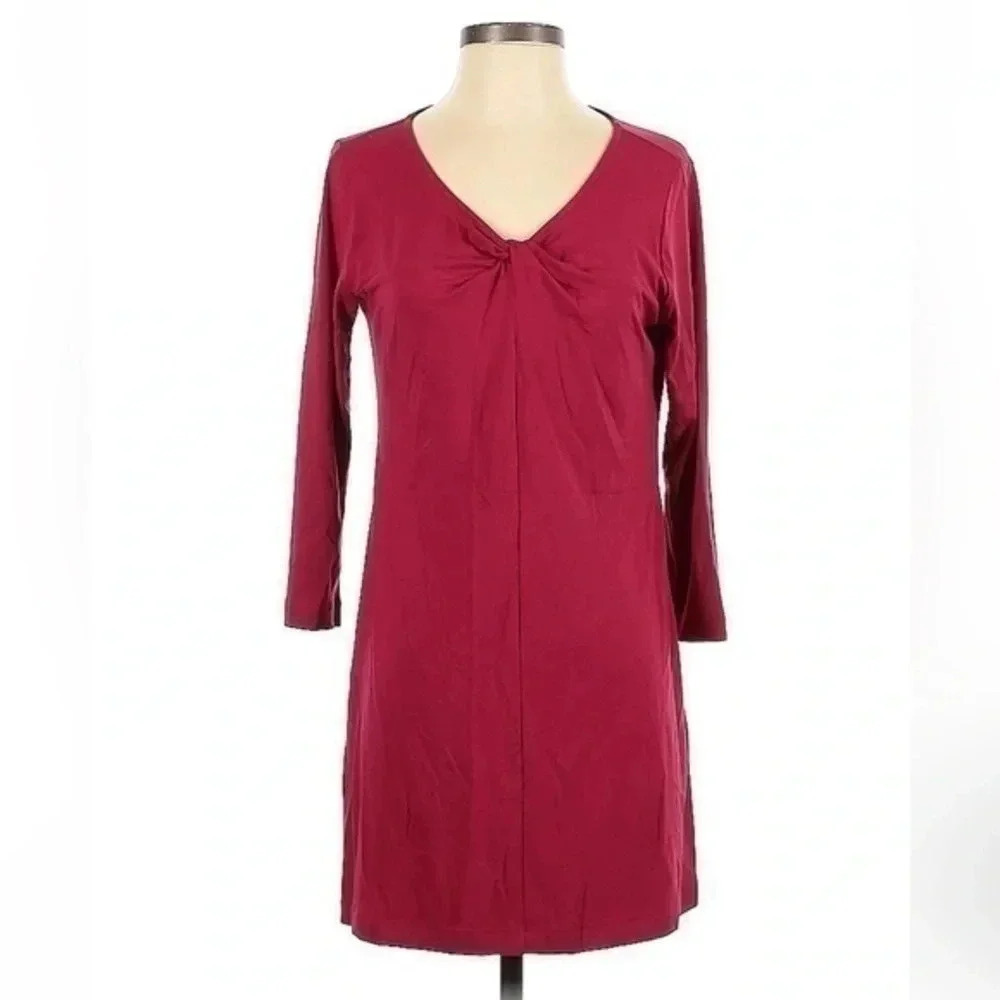 Eileen Fisher | Classic Cranberry Red Twist Front Long Sleeve Dress Size XS